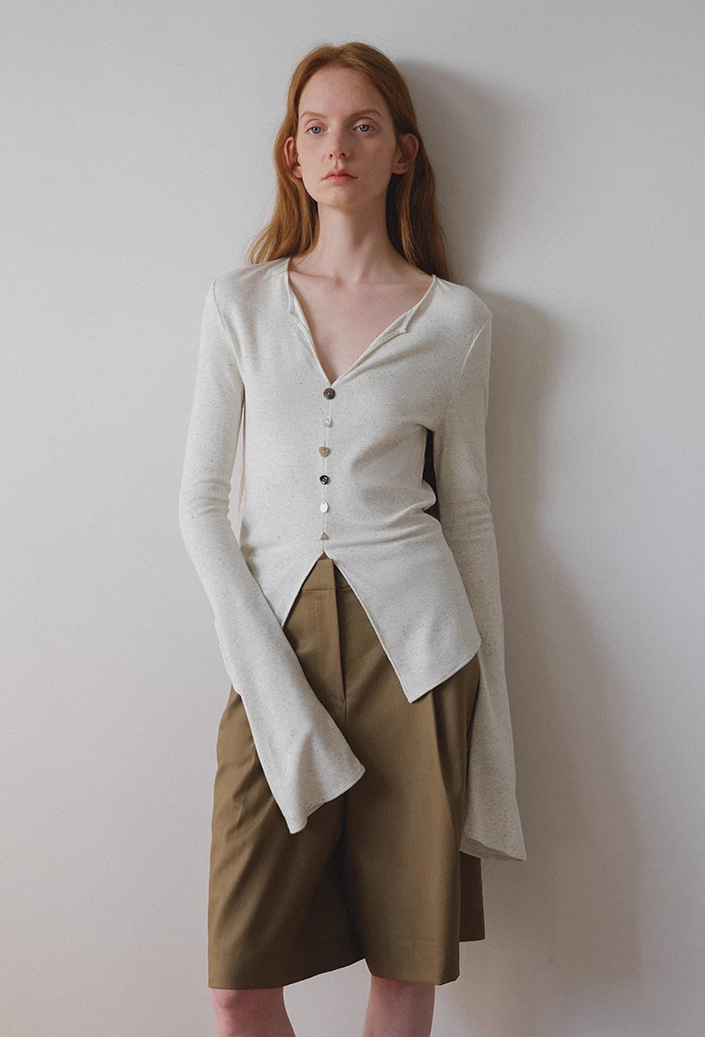 V-Neck Flared Sleeve Knit Top