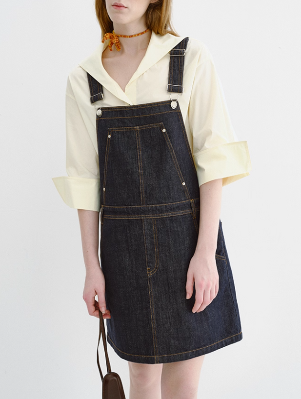 Deep Blue Dyed Denim Overall Dress