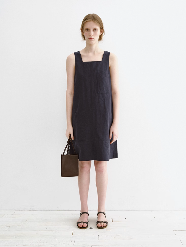 Square-Neck Sleeveless A-Line Dress