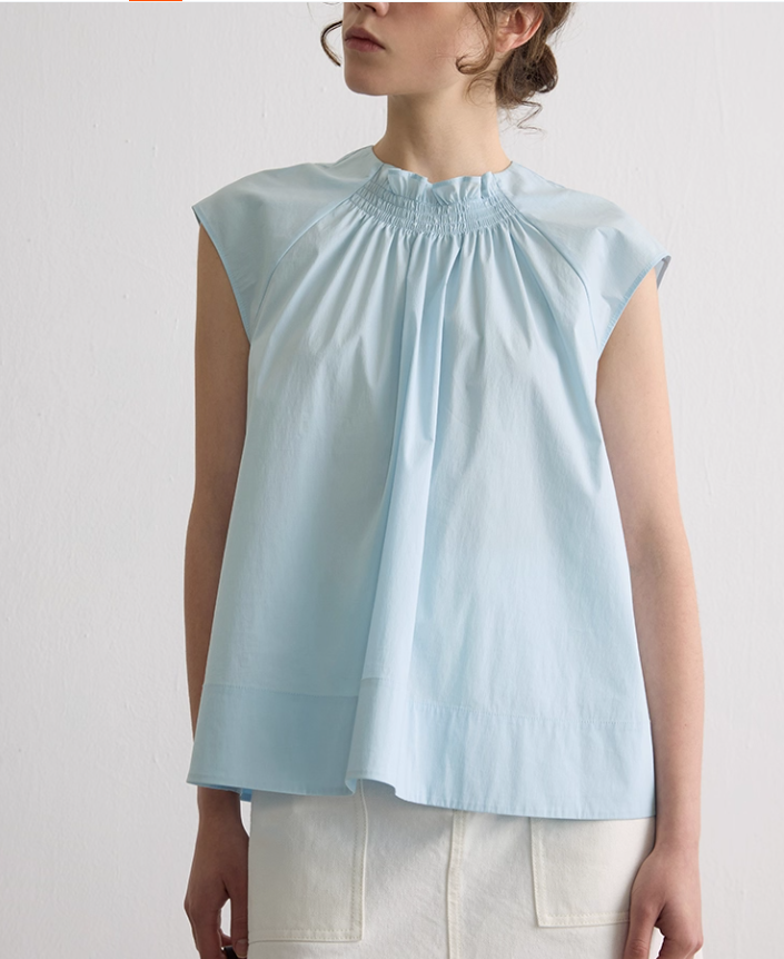 Minimalist Sleeveless Pleated Neck Blouse
