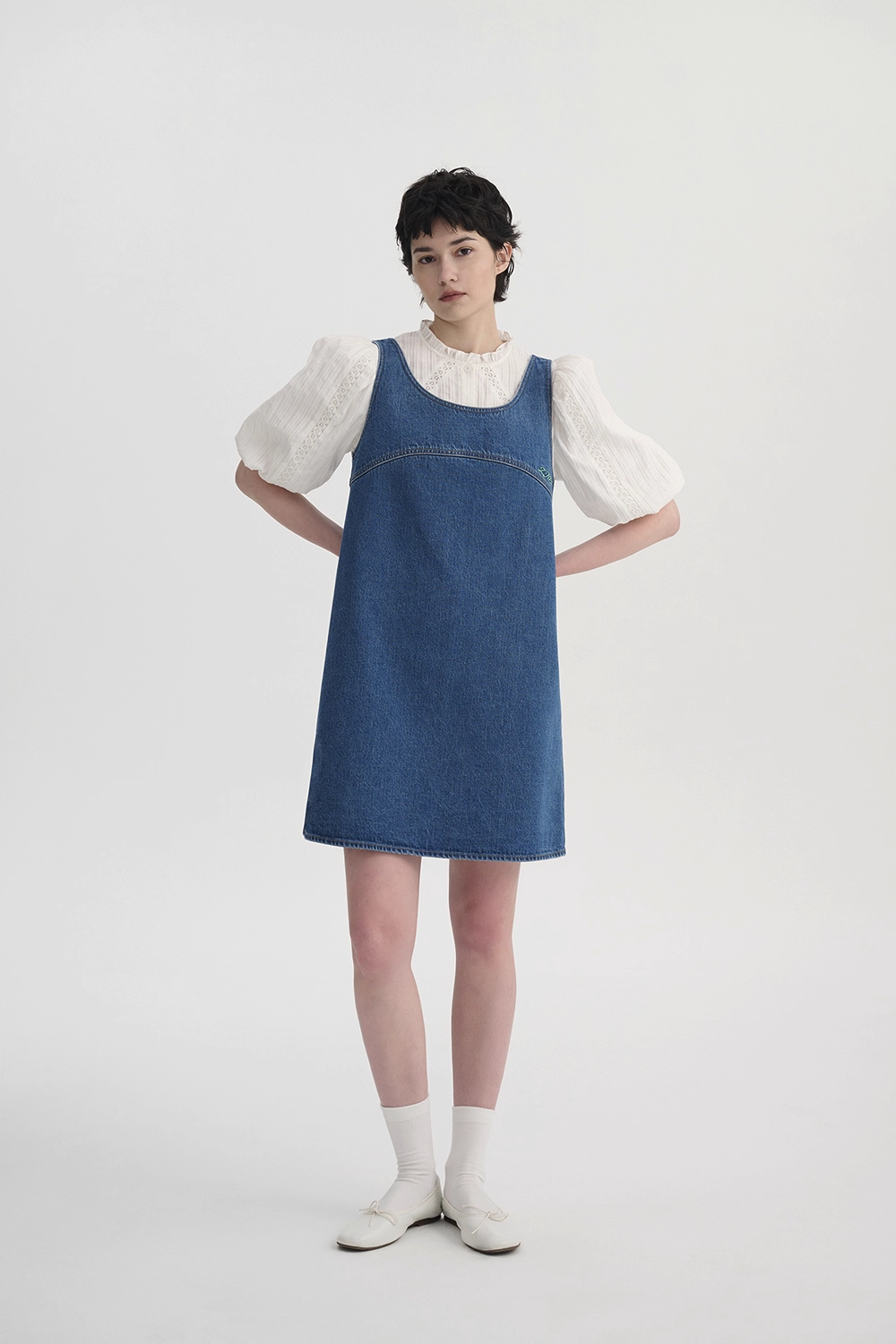 Embroidered Sleeveless Denim Dress