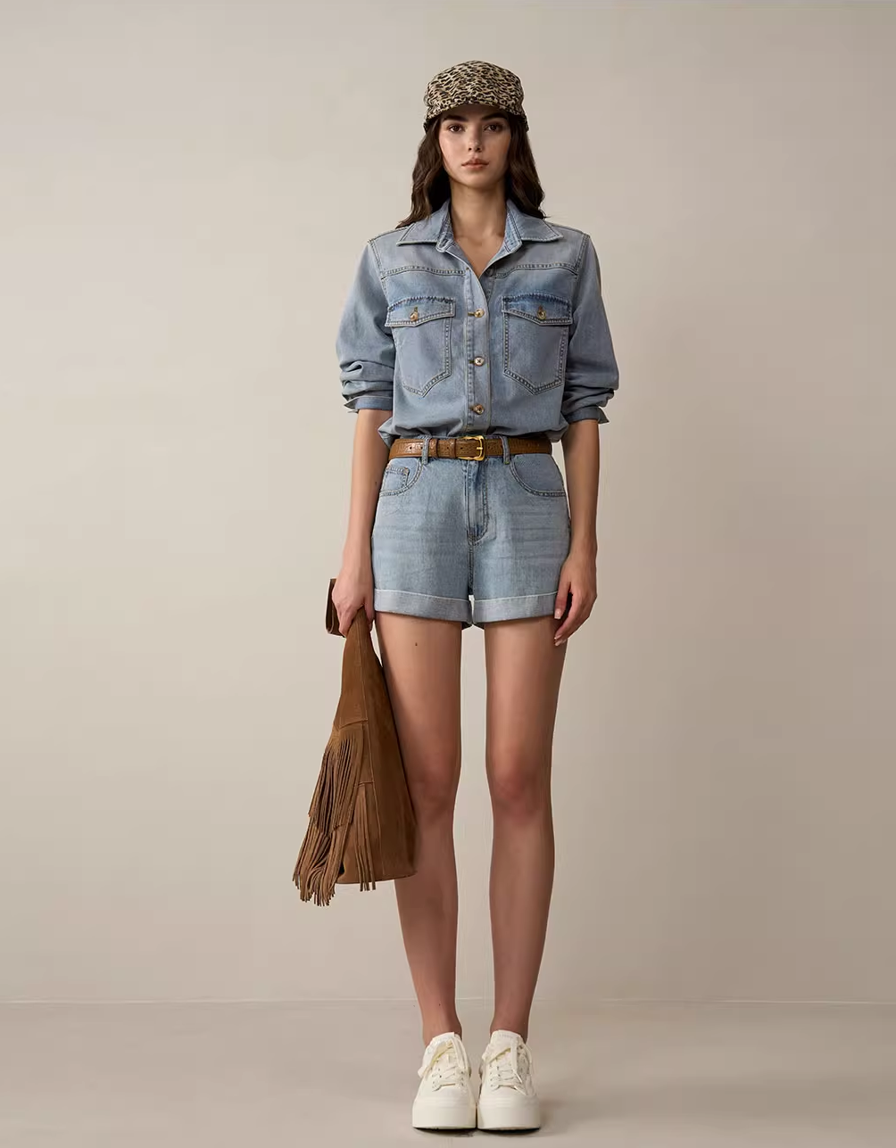Denim Shirt & Shorts Set