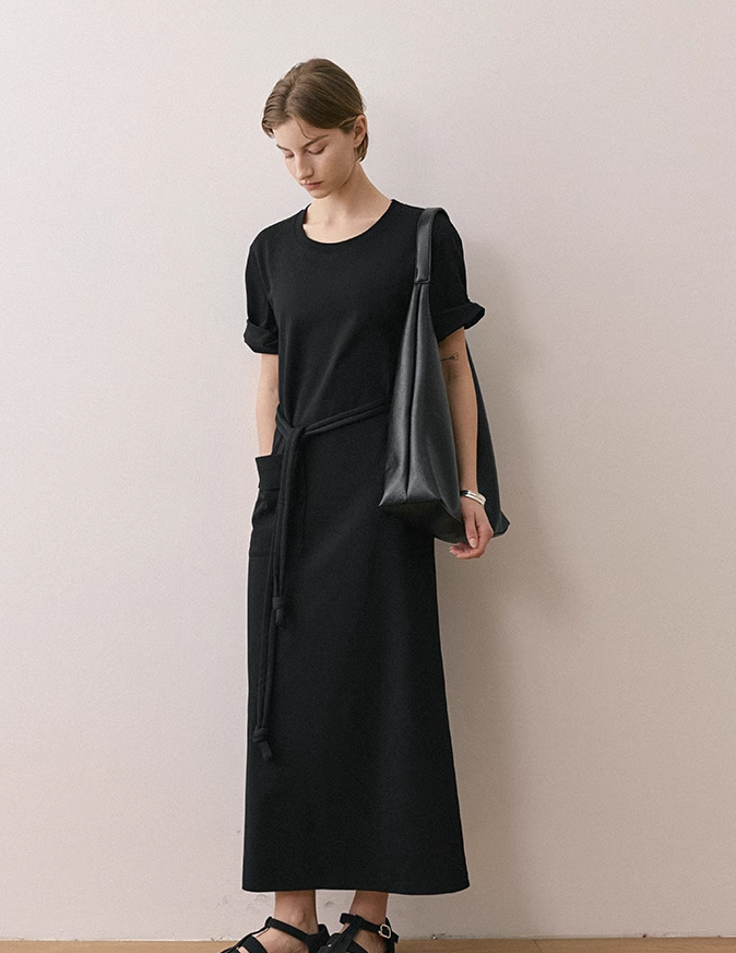 Rolled-Sleeve Crew Neck T-Shirt Dress