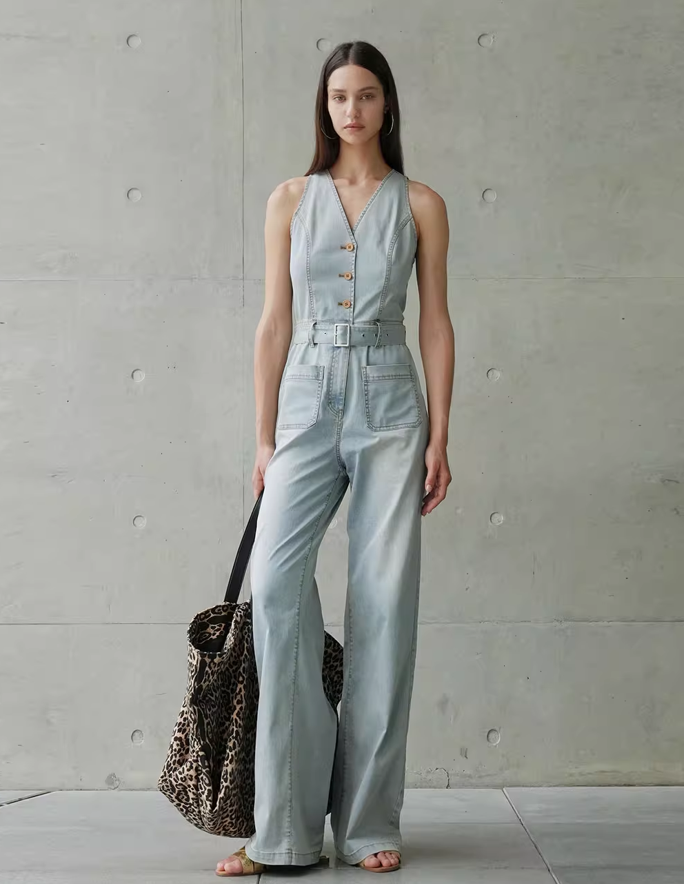 Washed Sleeveless Denim Jumpsuit