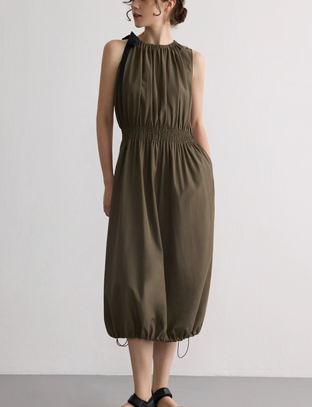 Halter Neck Tie-Front Sleeveless Maxi Dress