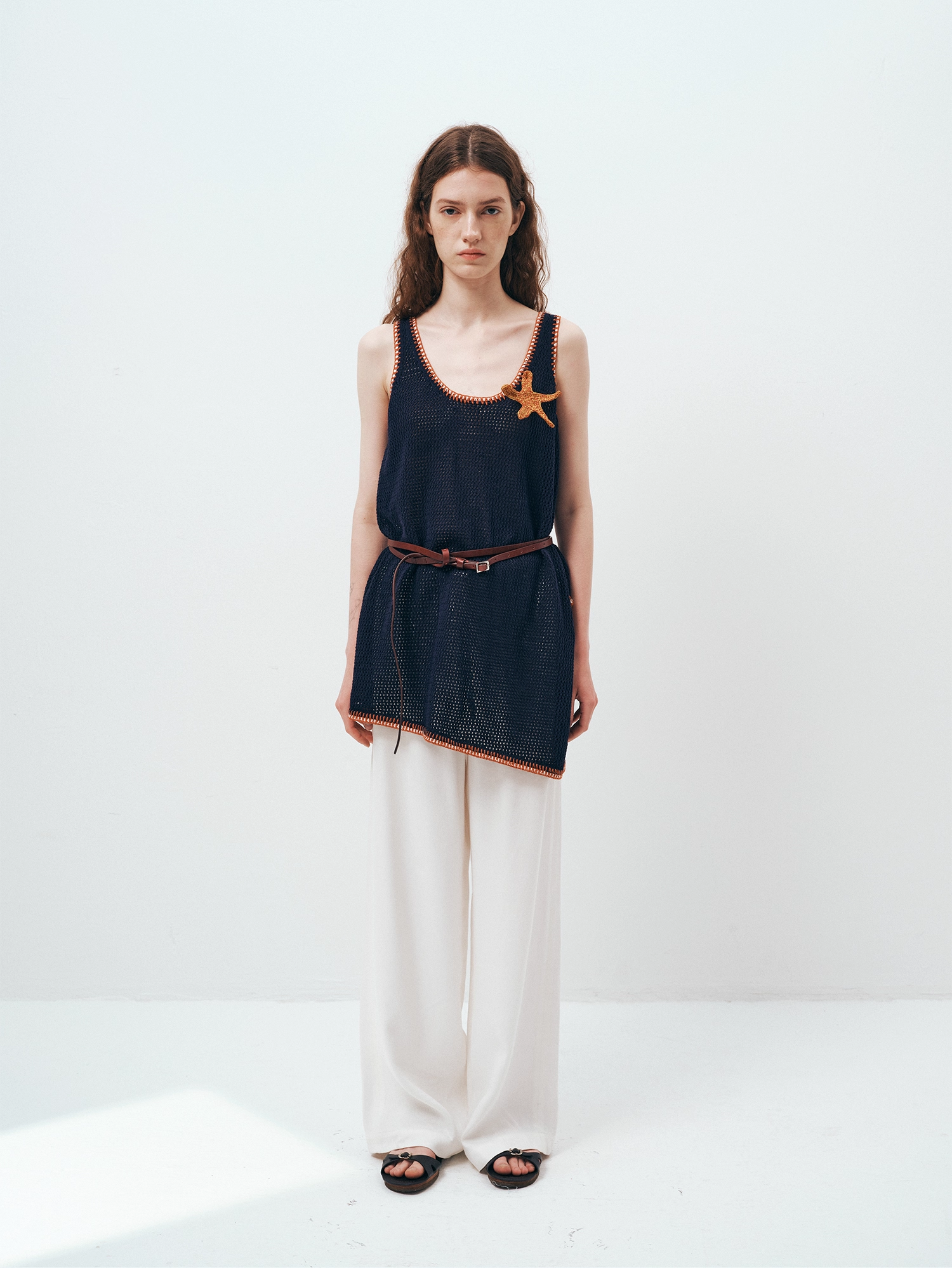 Hollow Knit U-Neck Sleeveless Tank Top