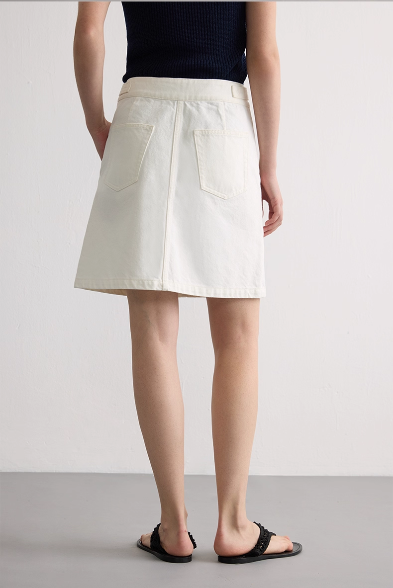 Washed Denim Pocket A-Line Skirt