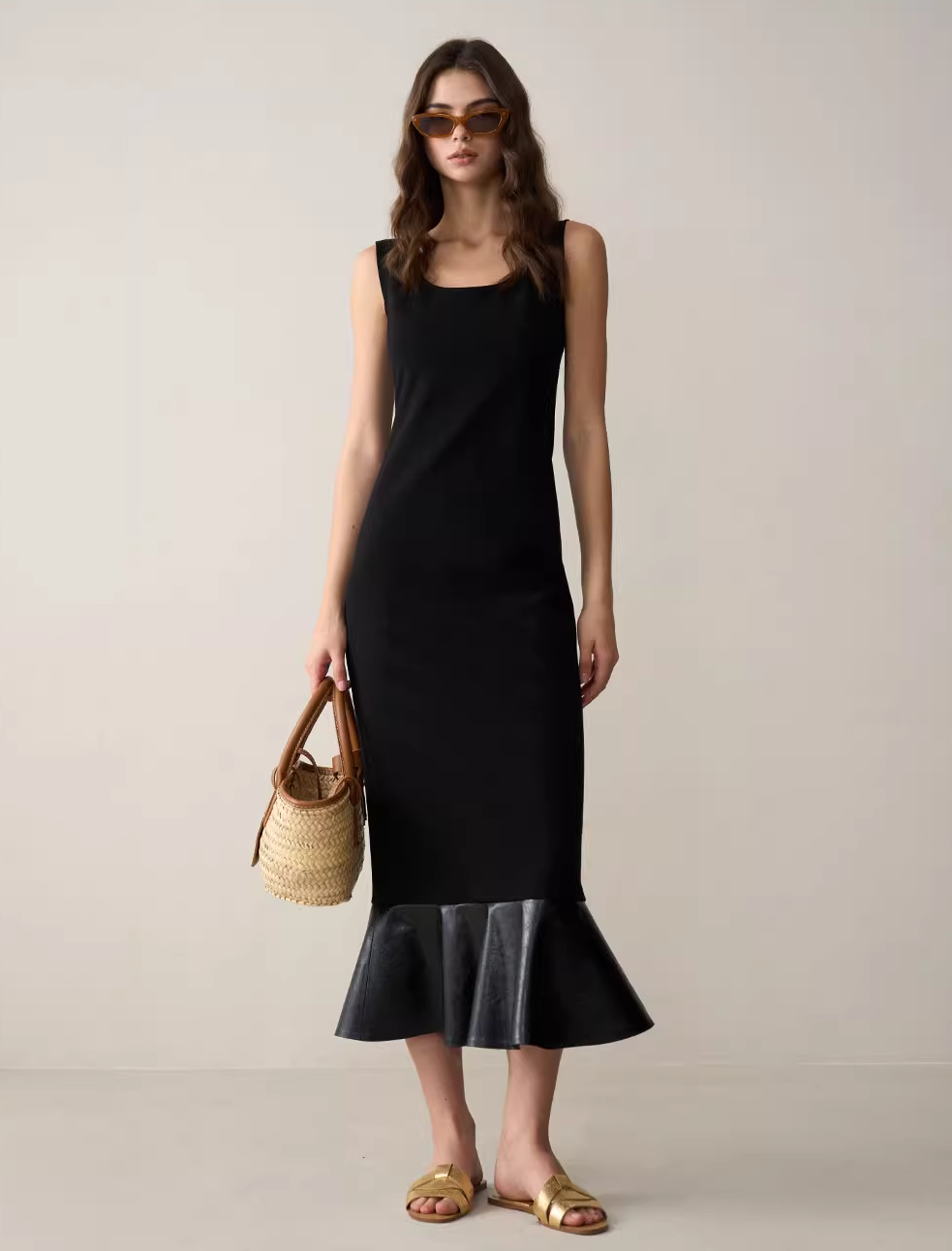 U-Neck Waist-Defined Peplum Dress