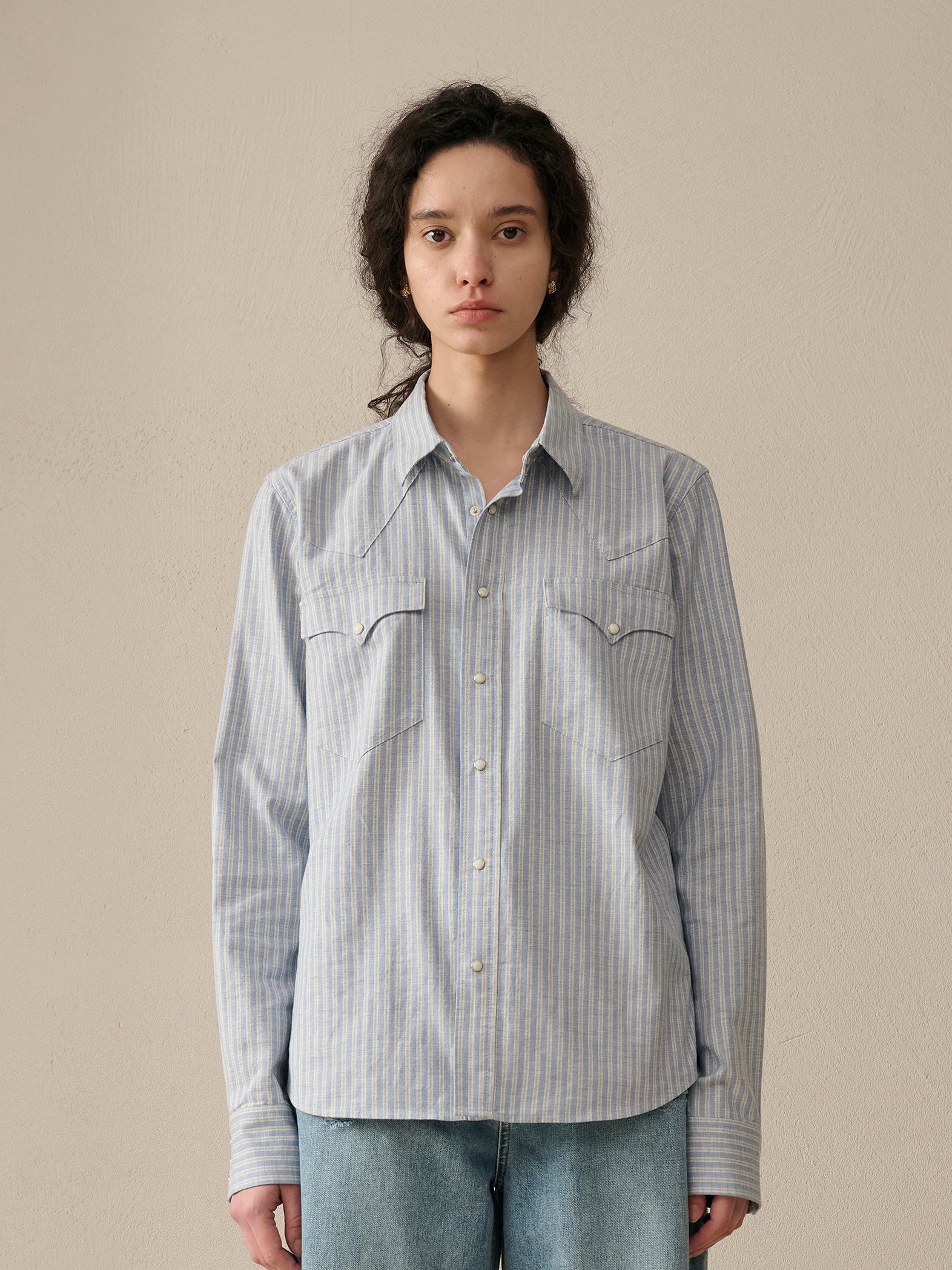 Vintage Stripe Long-Sleeve Shirt with Double Pockets