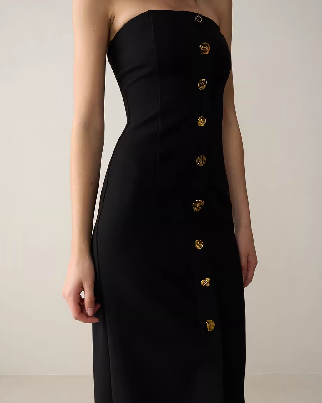 Strapless Wrap Dress with Front Slit