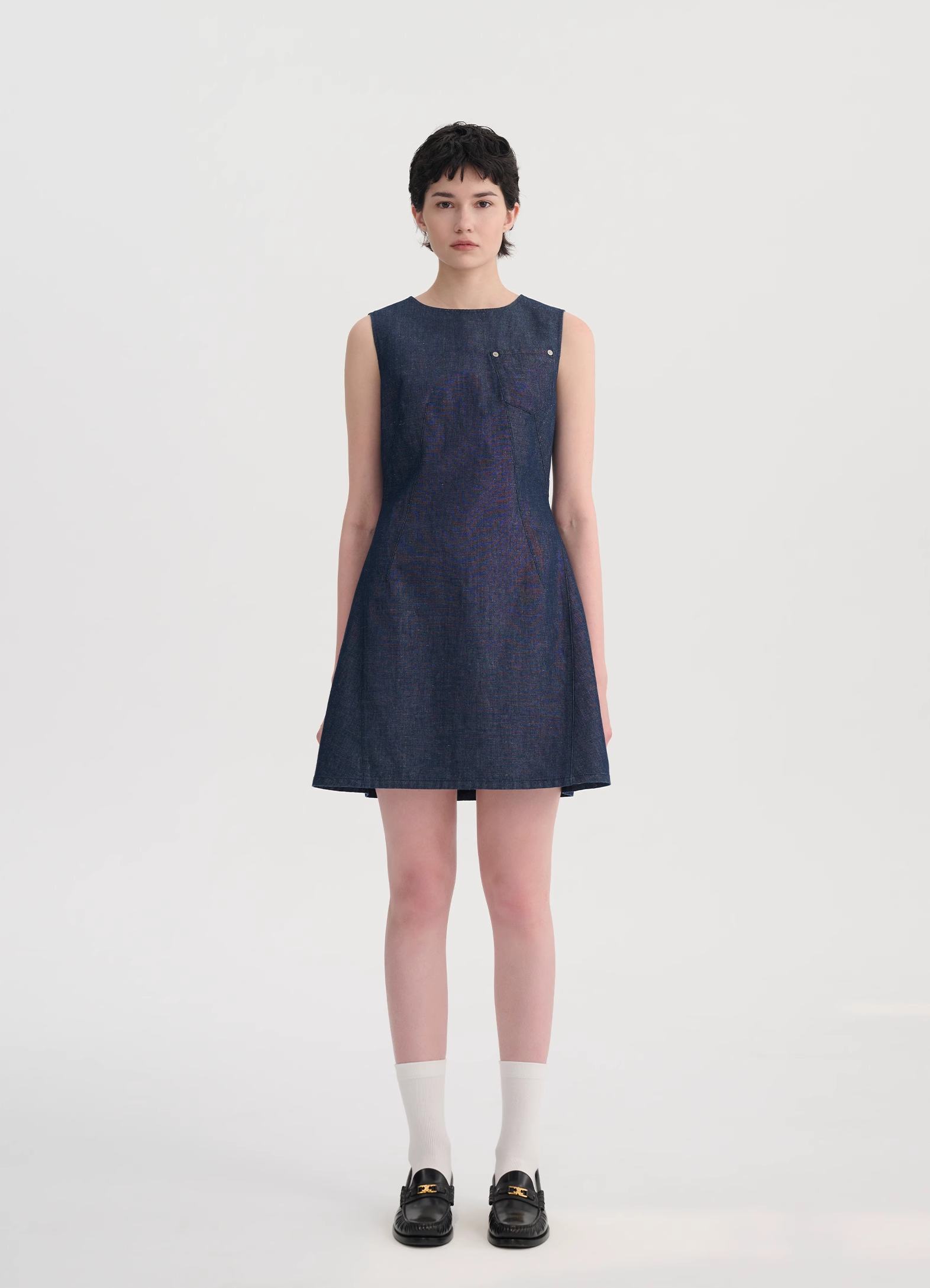 Vintage-Inspired Cotton-Linen Denim Dress