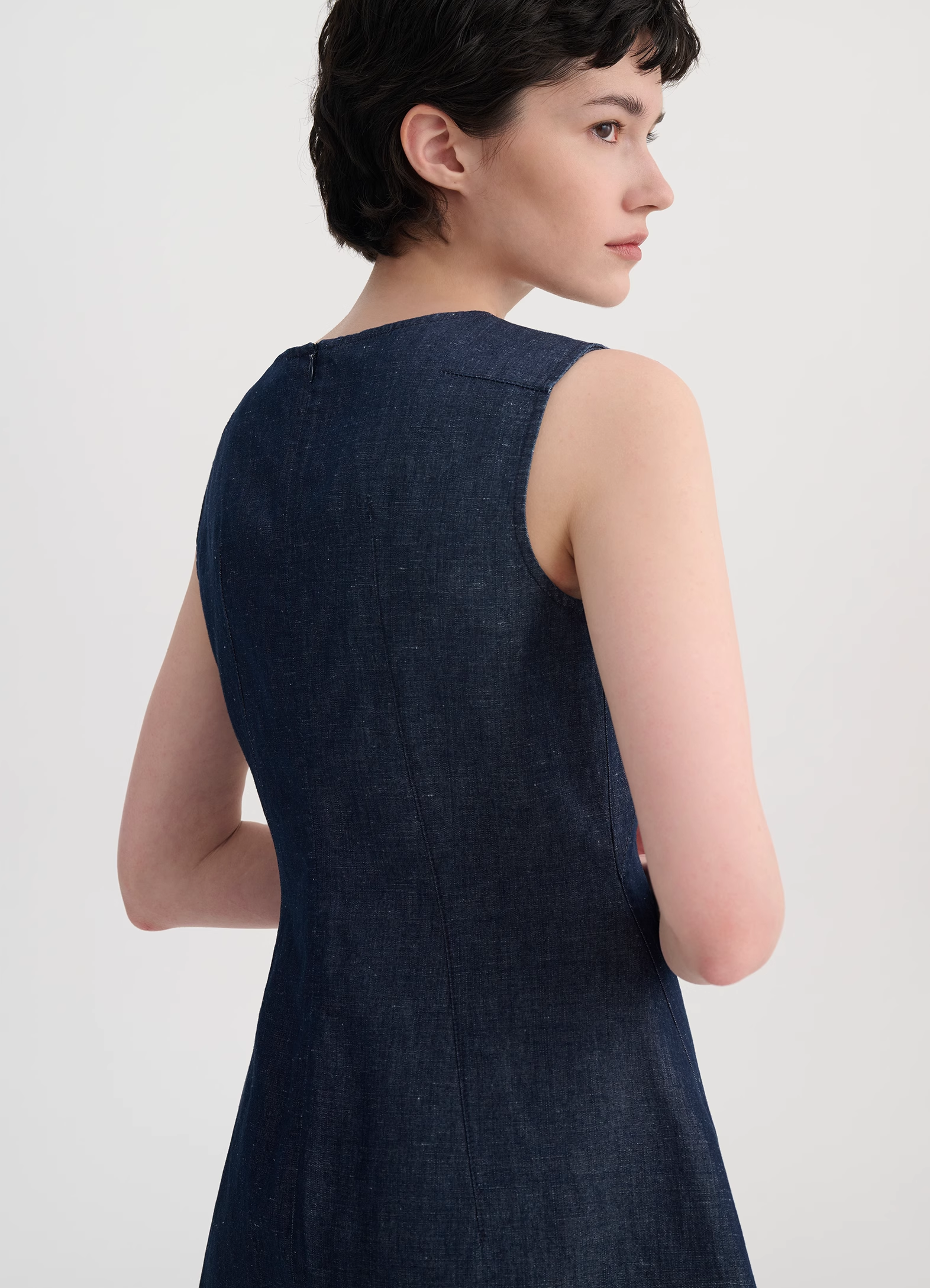 Vintage-Inspired Cotton-Linen Denim Dress