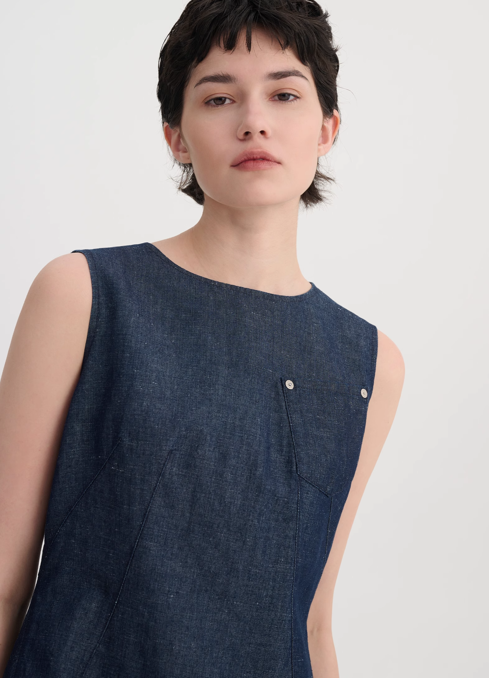Vintage-Inspired Cotton-Linen Denim Dress