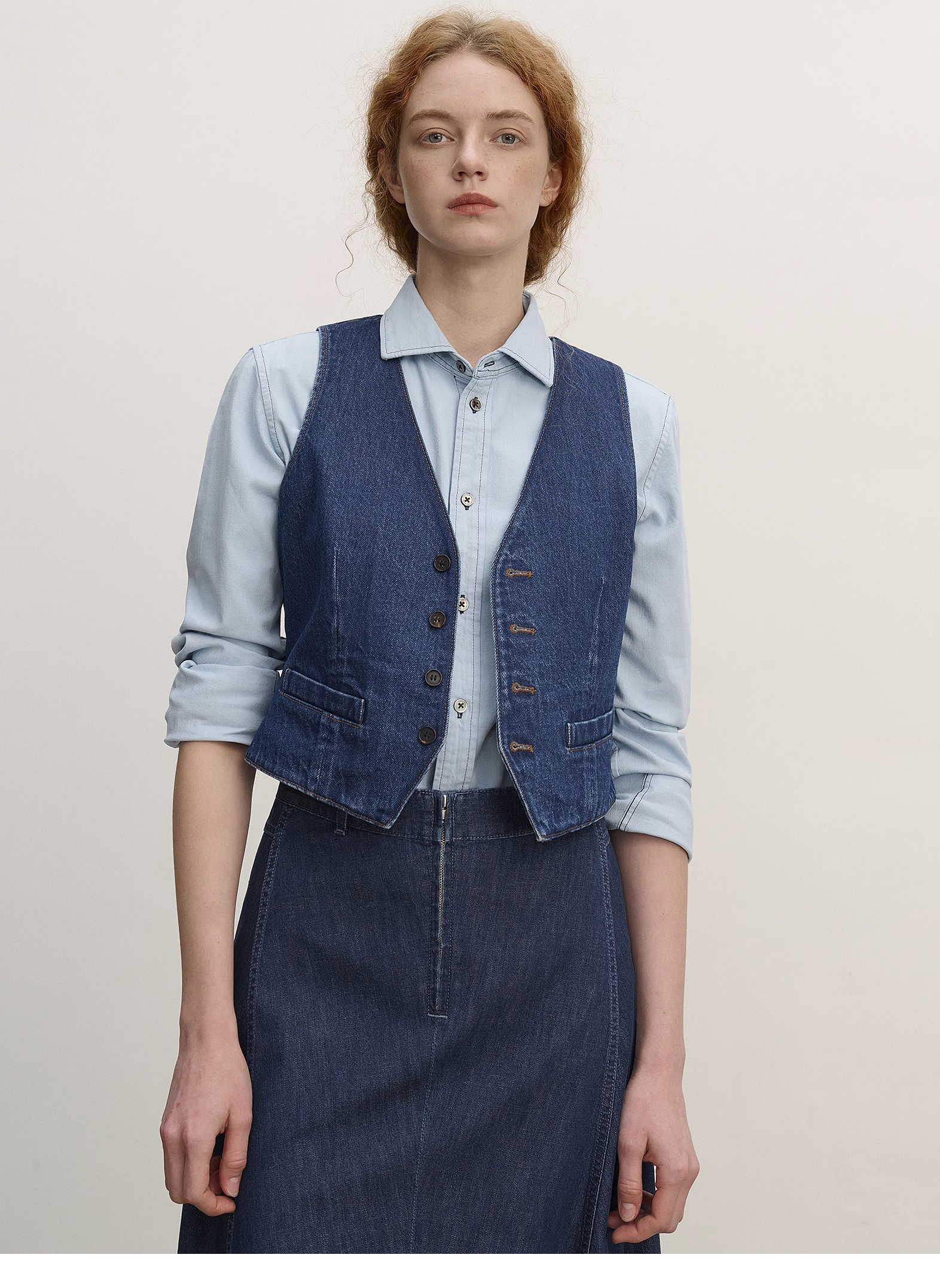 Vintage V-Neck Fitted Denim Vest