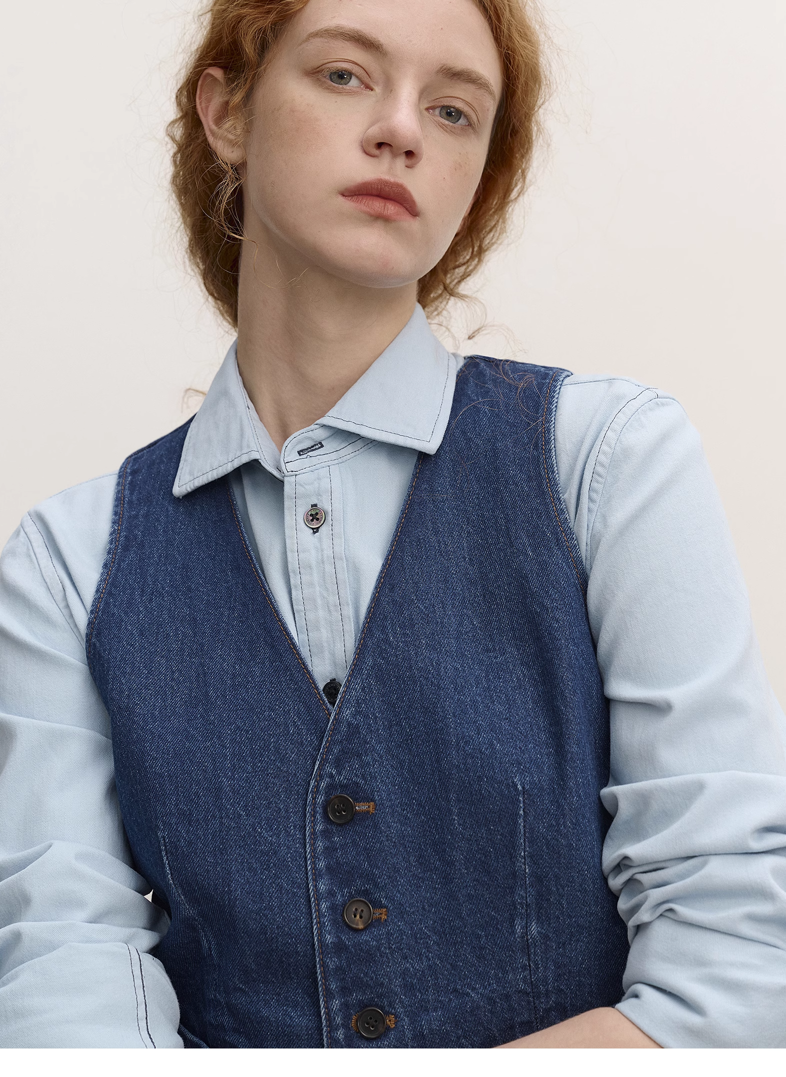 Vintage V-Neck Fitted Denim Vest