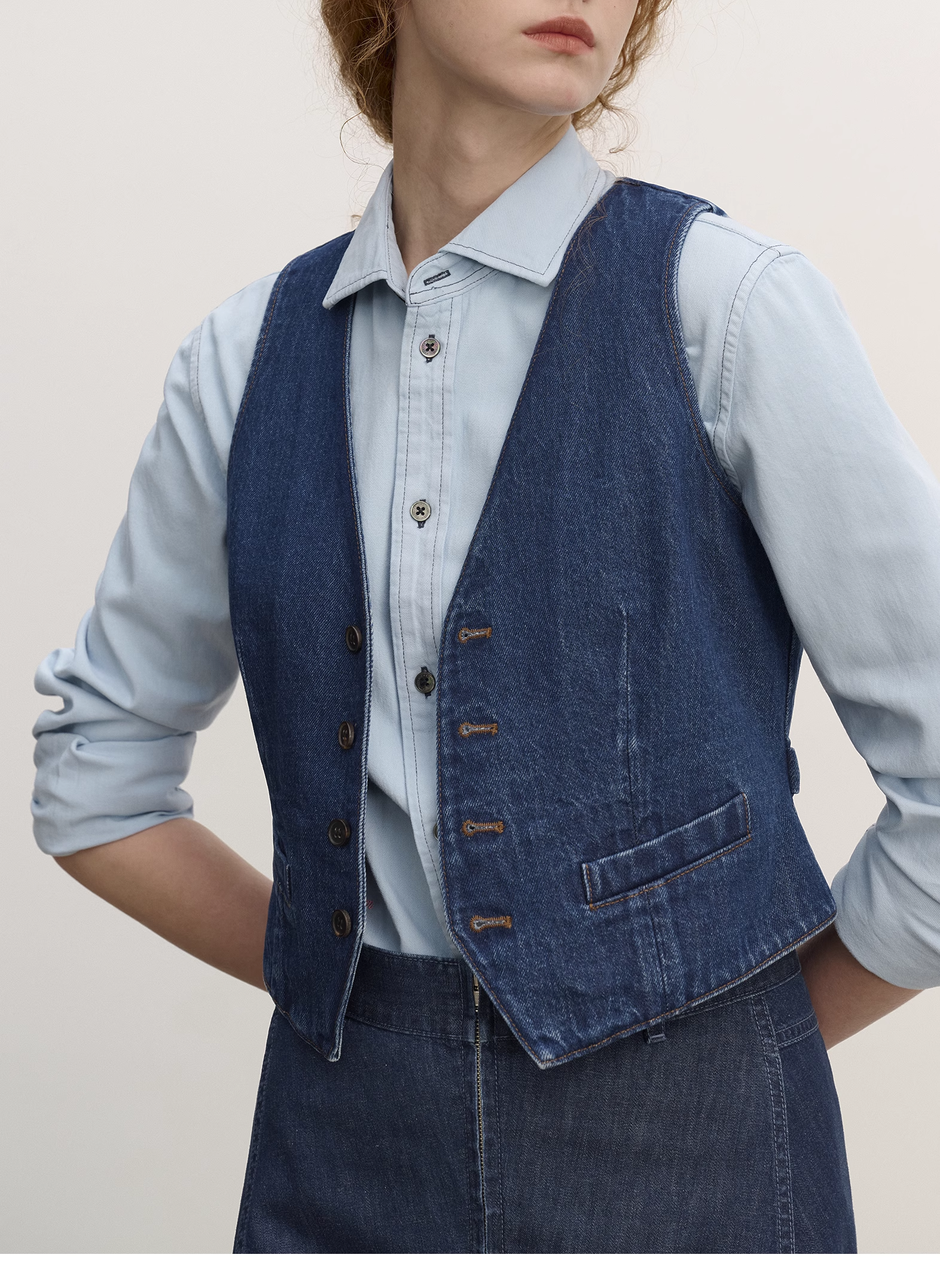 Vintage V-Neck Fitted Denim Vest