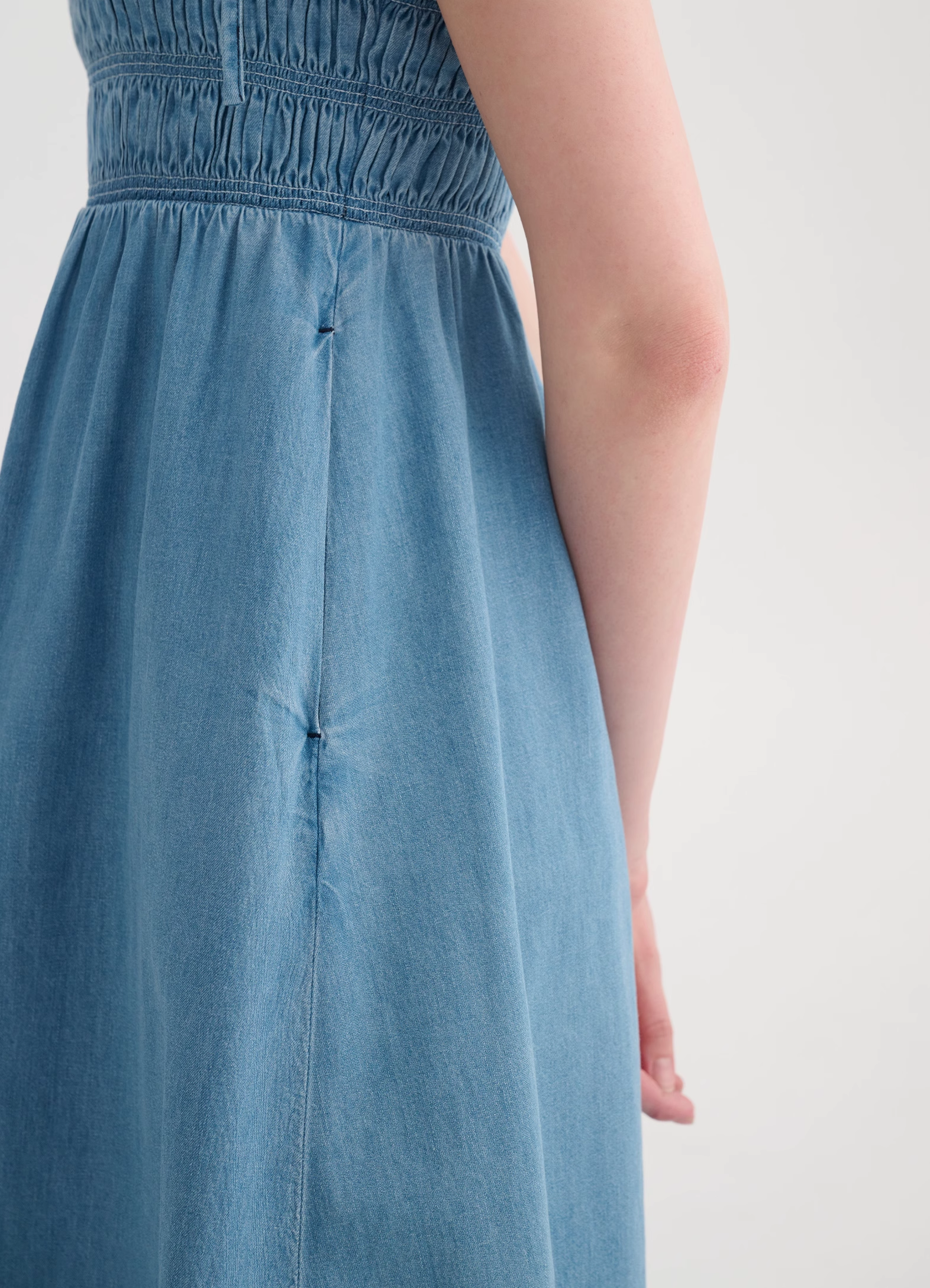 French Vintage Tie-Front Denim Slip Dress