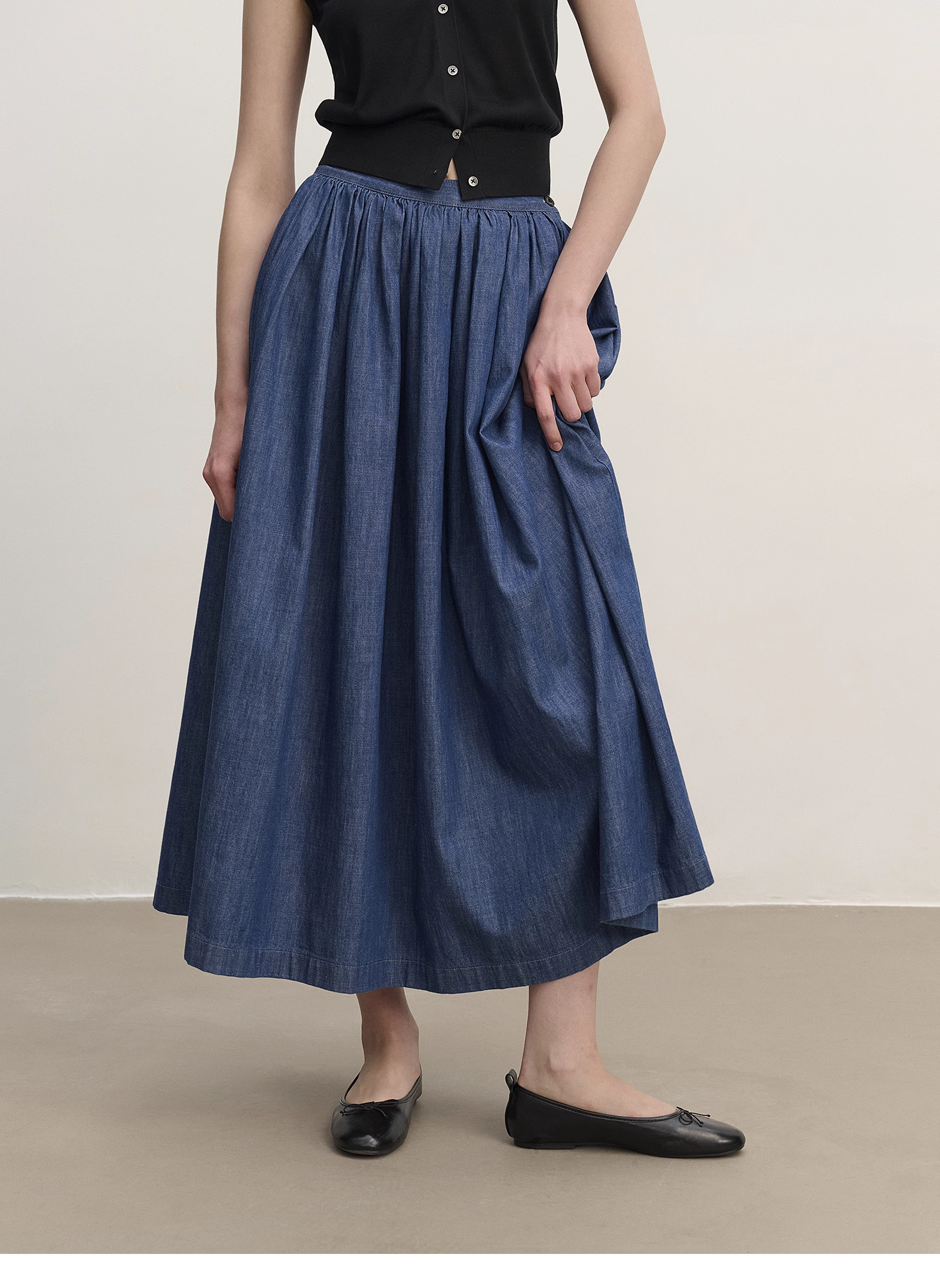 Pleated Denim Skirt