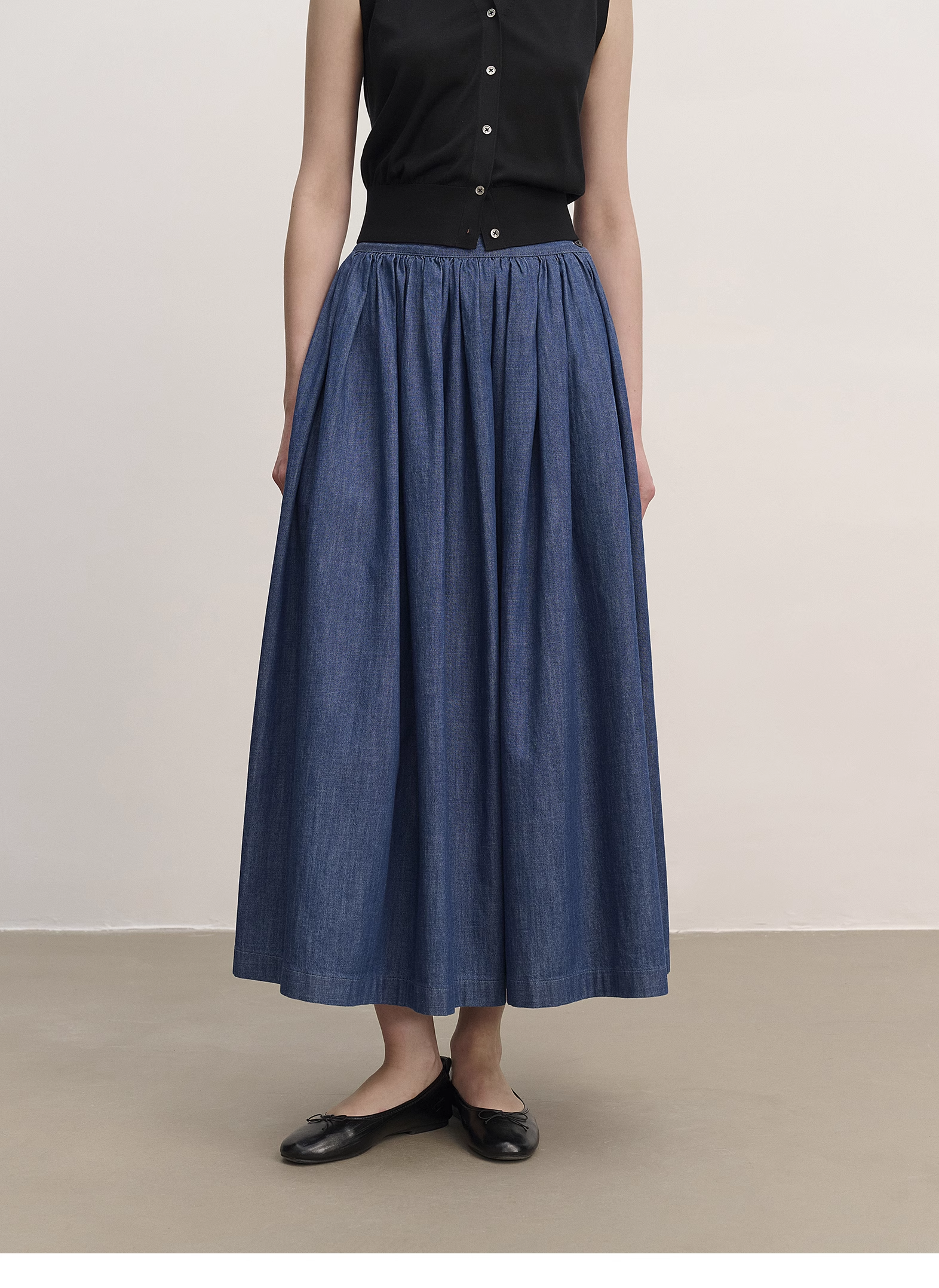 Pleated Denim Skirt