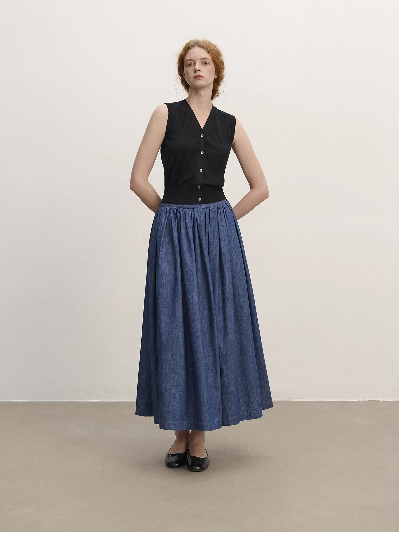 Pleated Denim Skirt