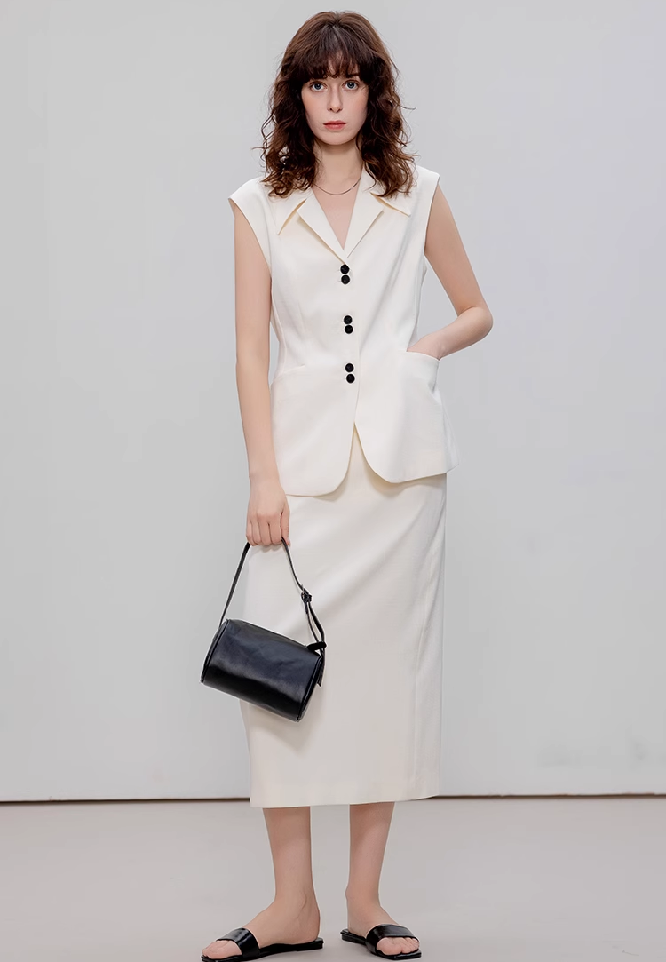 Sleeveless Waist-Defined Top & Straight Skirt Set
