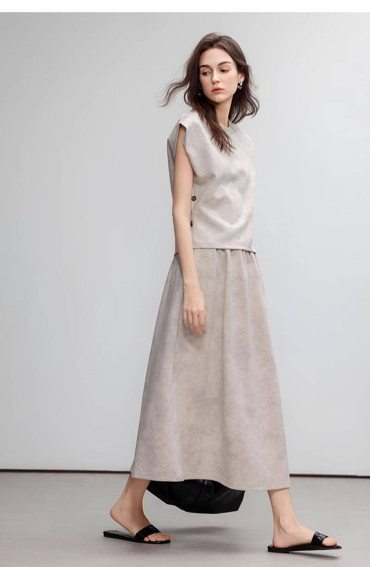 Crew Neck Top & Elastic Waist Skirt Two-Piece