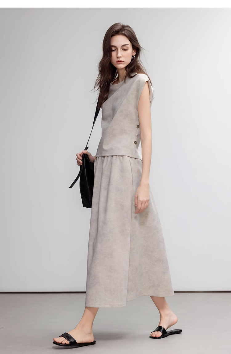 Crew Neck Top & Elastic Waist Skirt Two-Piece