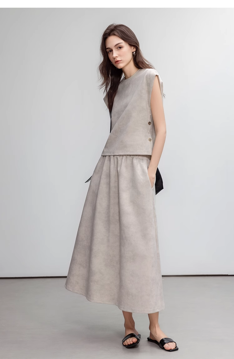 Crew Neck Top & Elastic Waist Skirt Two-Piece