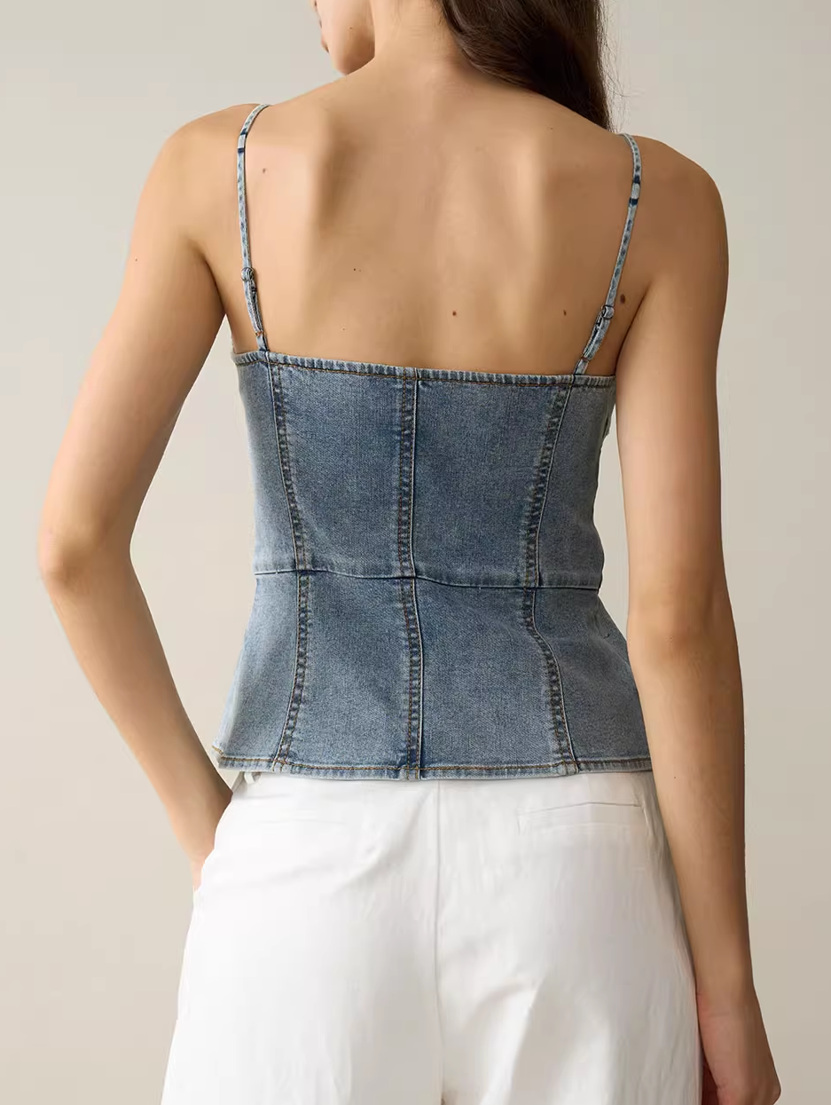 Lace-Trim Denim Cami Top