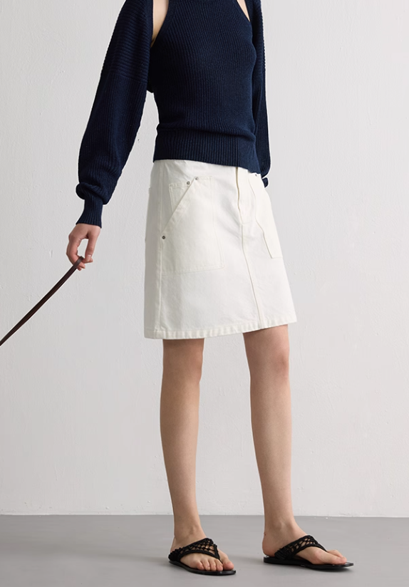 Washed Denim Pocket A-Line Skirt