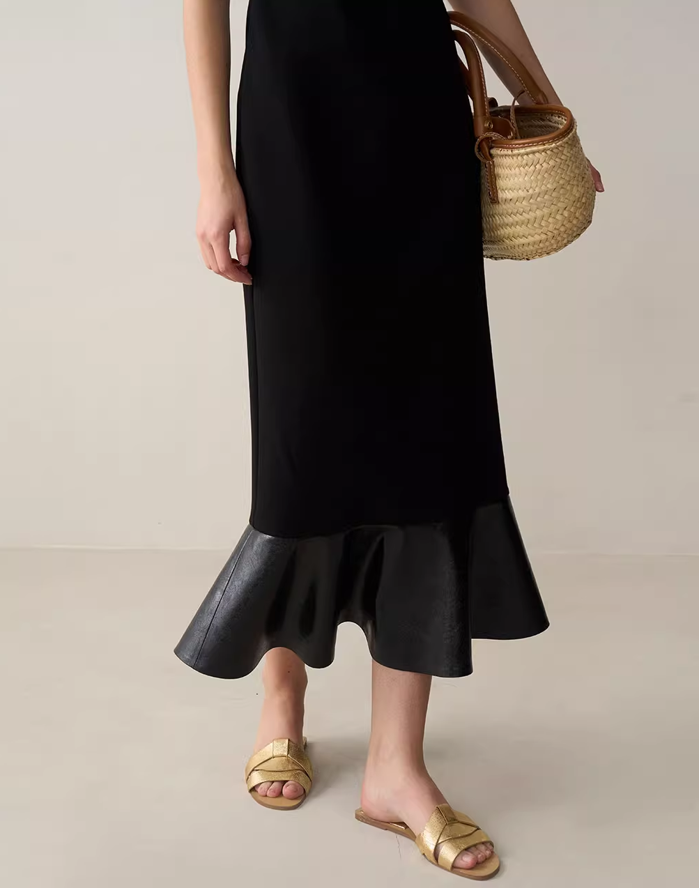 U-Neck Waist-Defined Peplum Dress