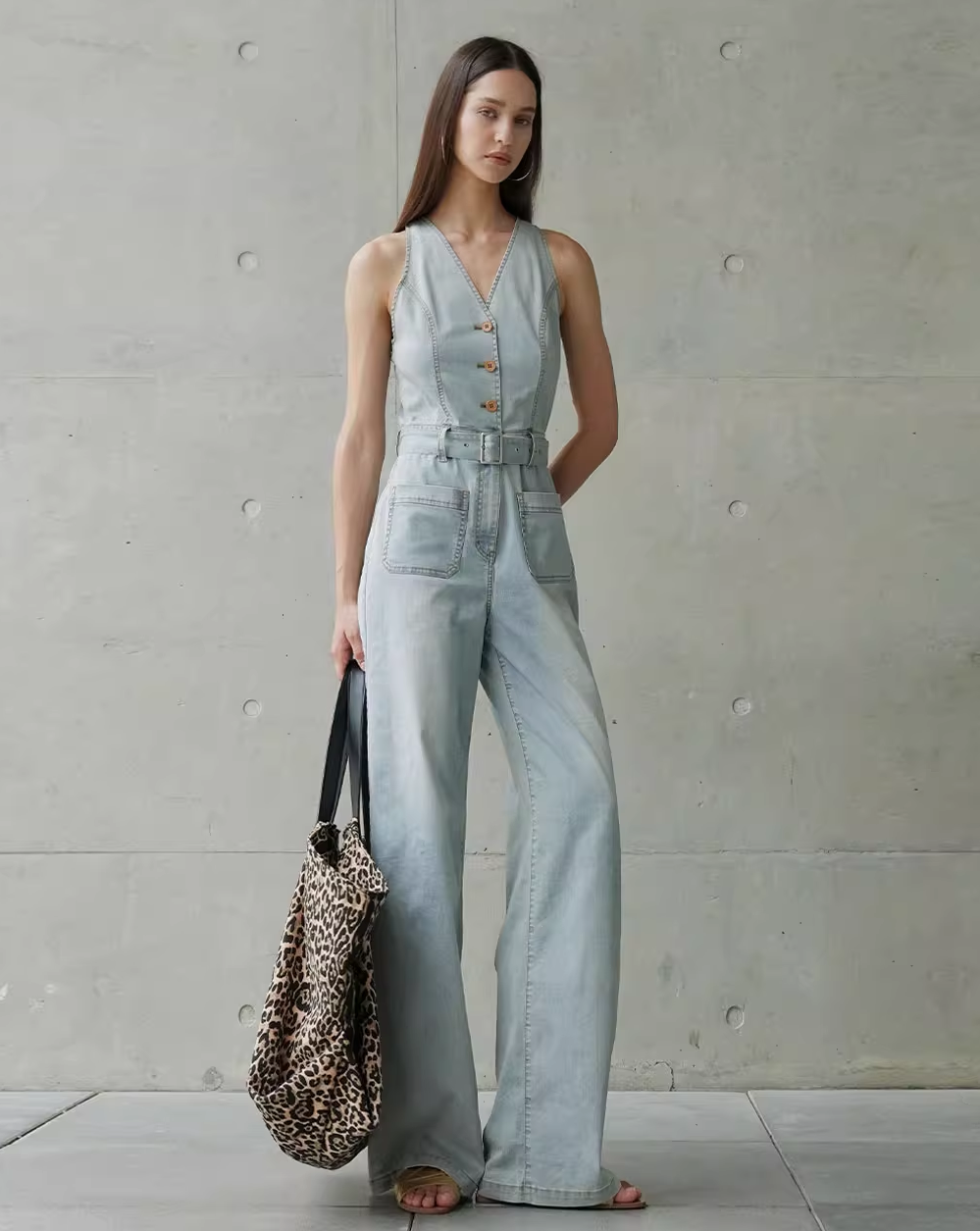 Washed Sleeveless Denim Jumpsuit