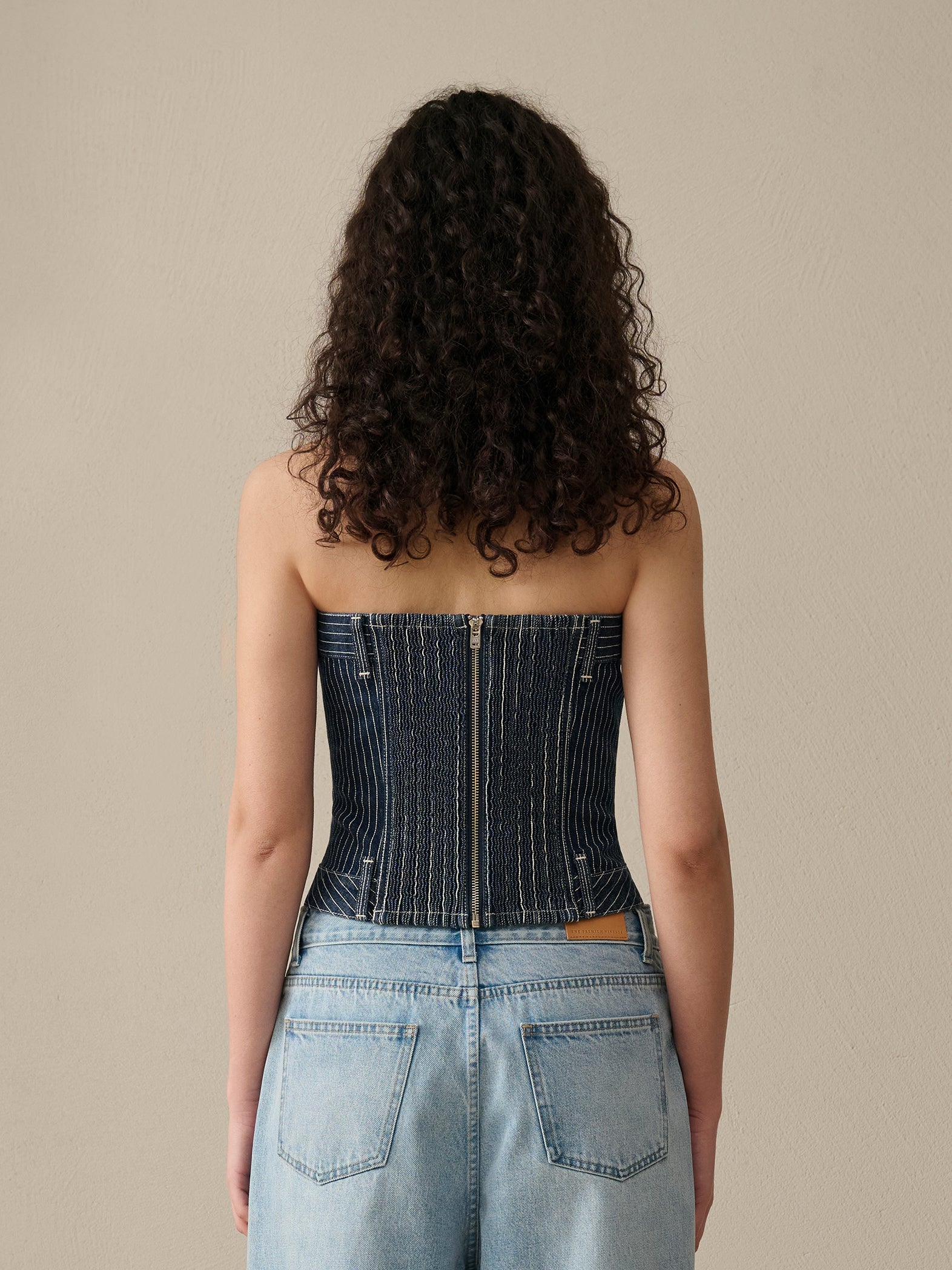 Patchwork Striped Cotton Stretch Denim Vest