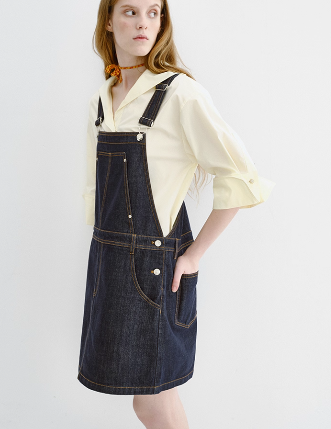 Deep Blue Dyed Denim Overall Dress