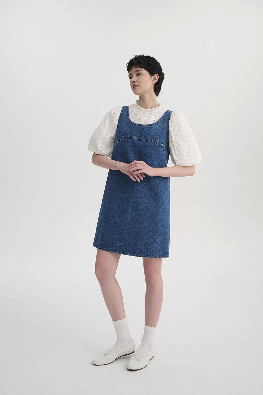 Embroidered Sleeveless Denim Dress