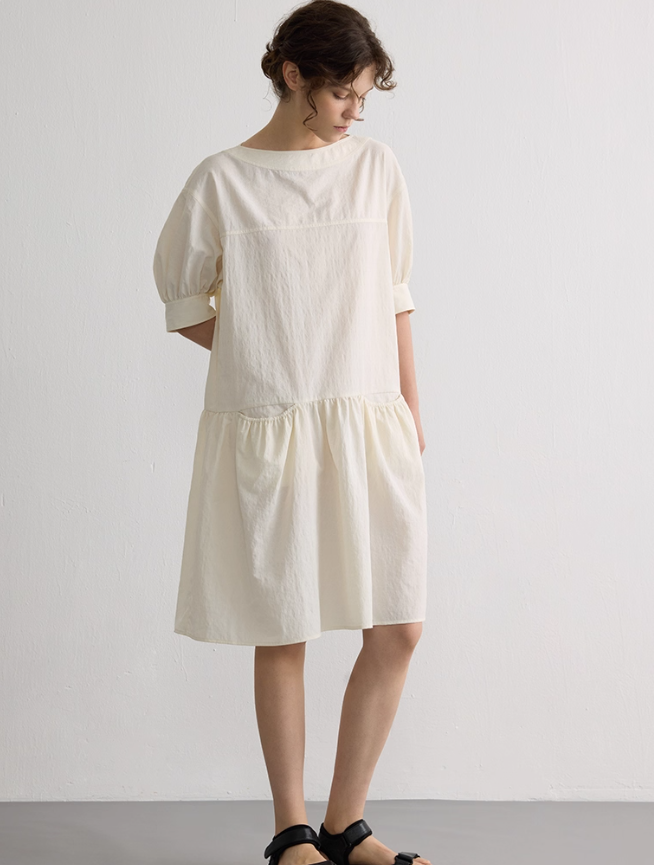 Short Sleeve A-Line Midi Dress