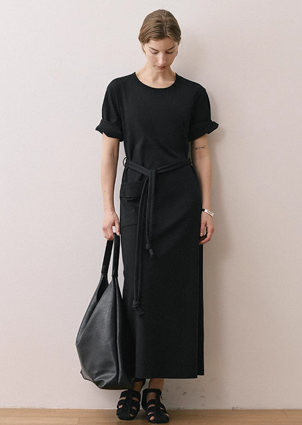 Rolled-Sleeve Crew Neck T-Shirt Dress