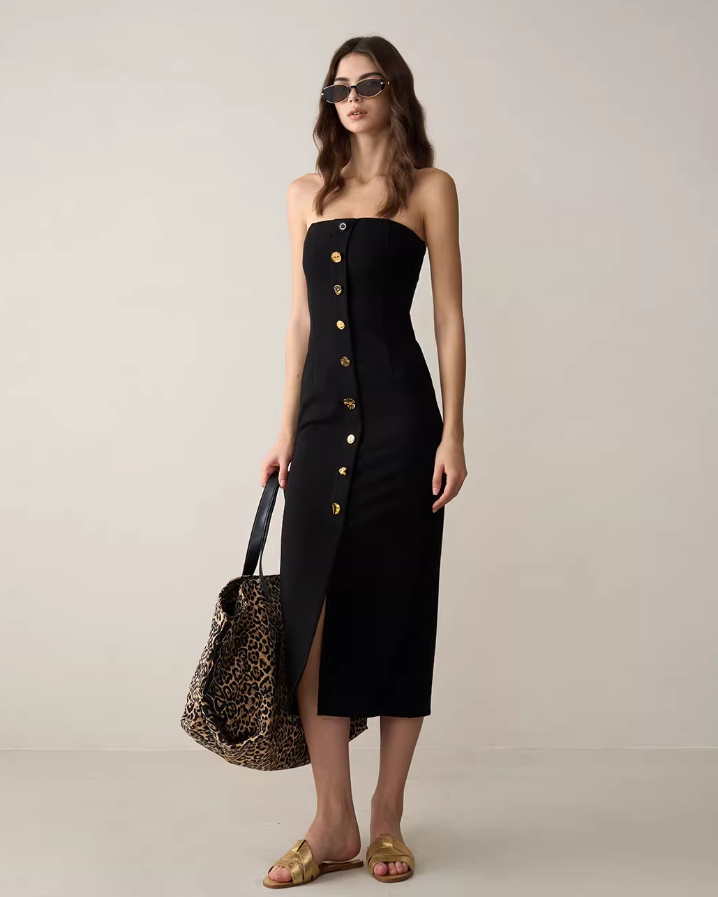Strapless Wrap Dress with Front Slit