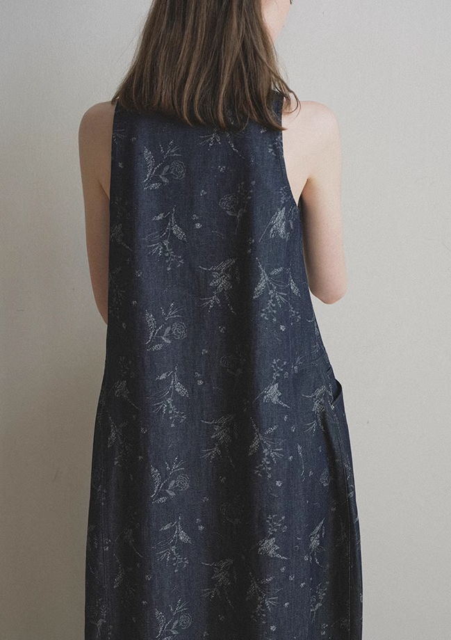 Vintage Floral Denim Sleeveless Dress