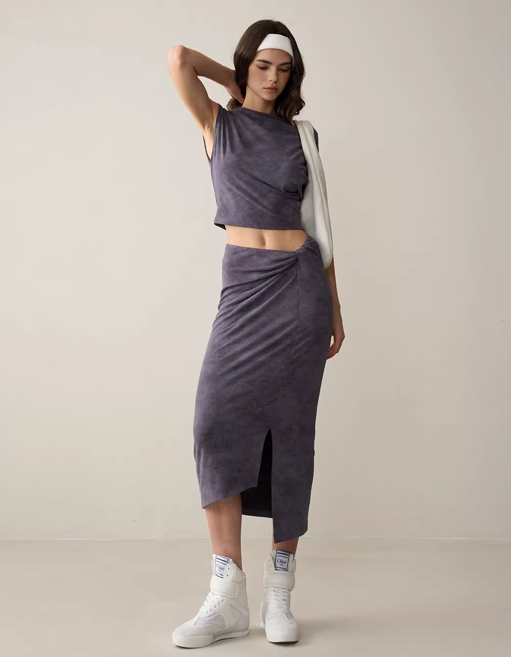 Asymmetric Off-Shoulder Top & Twist-Knot Irregular Skirt Set