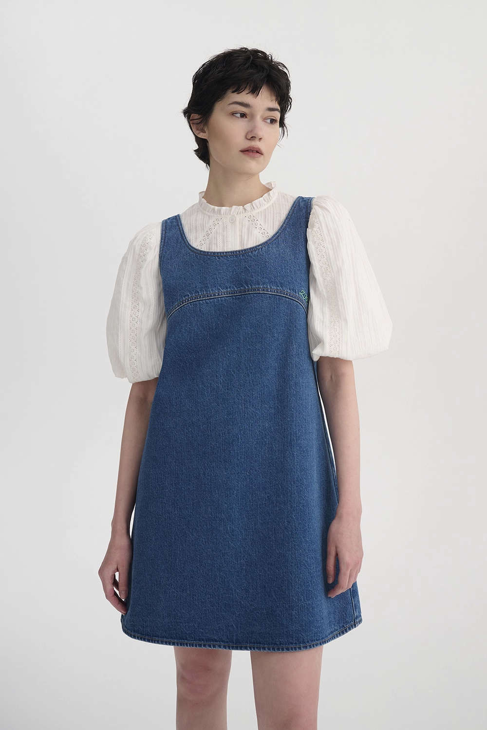 Embroidered Sleeveless Denim Dress