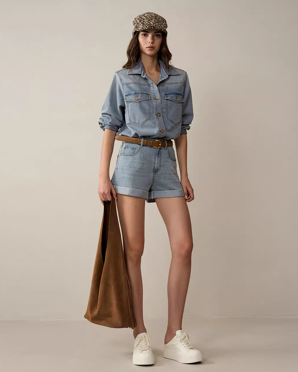 Denim Shirt & Shorts Set