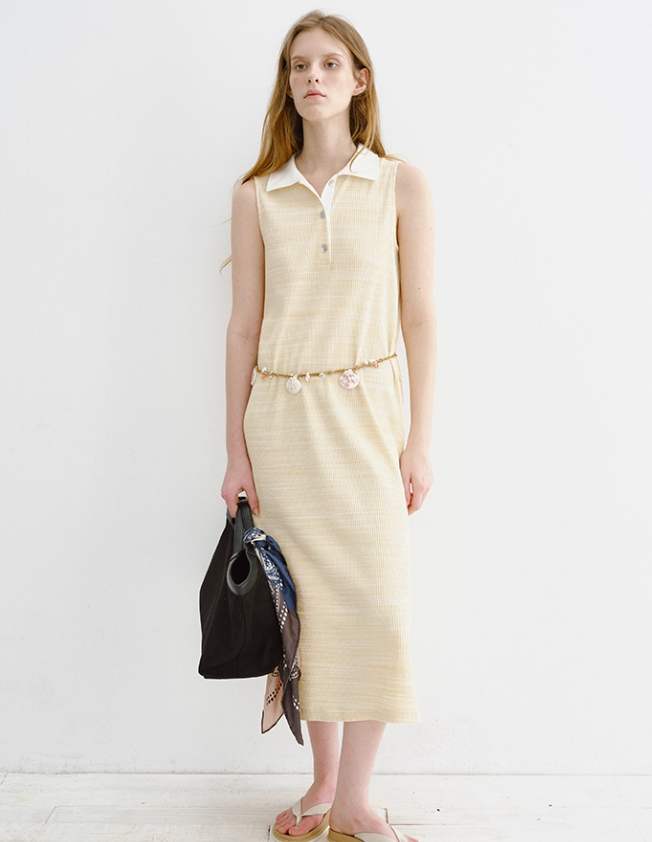 Sleeveless Polo Ribbed Knit Maxi Dress