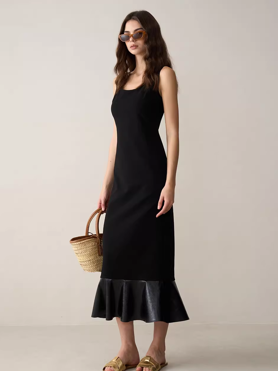U-Neck Waist-Defined Peplum Dress
