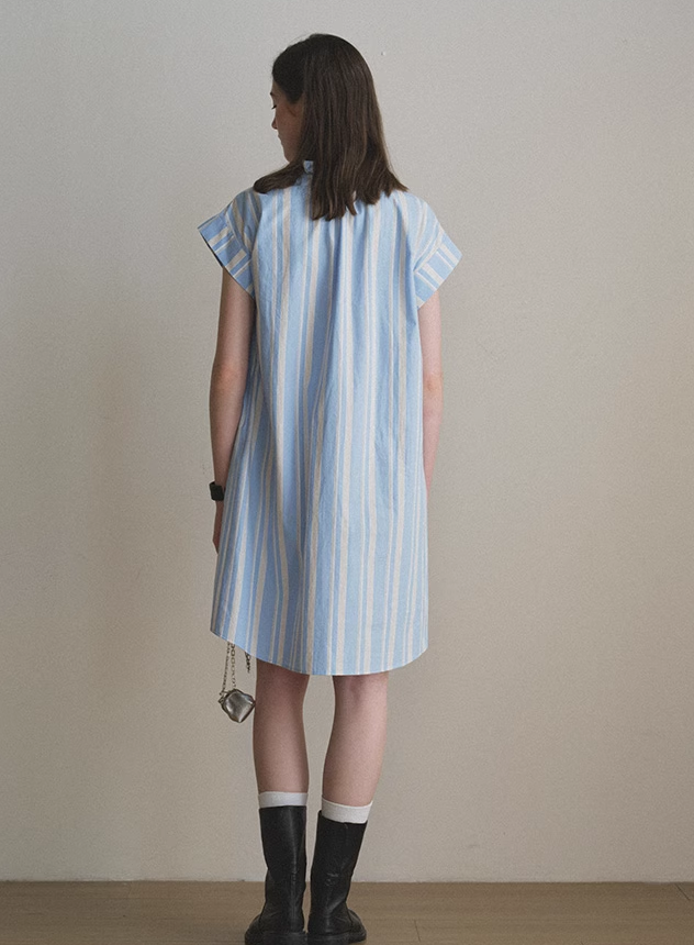 Cotton Striped Ruffle Shirt Dress