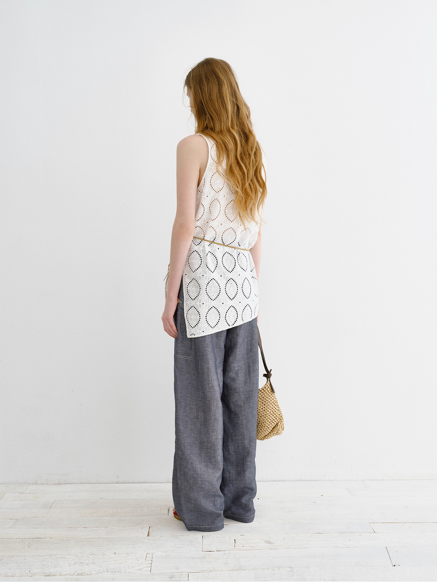 Embroidered Asymmetric Eyelet Vest