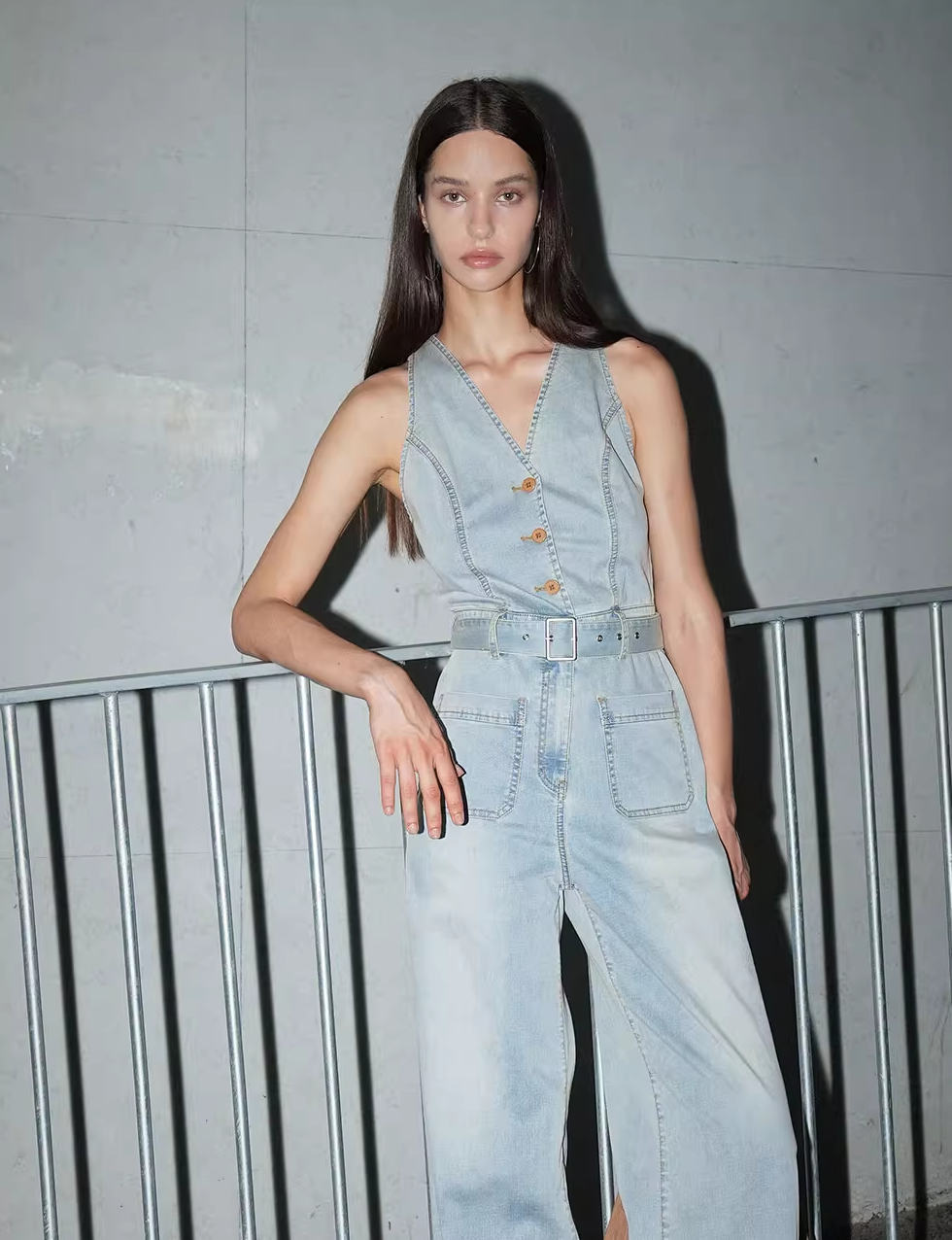 Washed Sleeveless Denim Jumpsuit