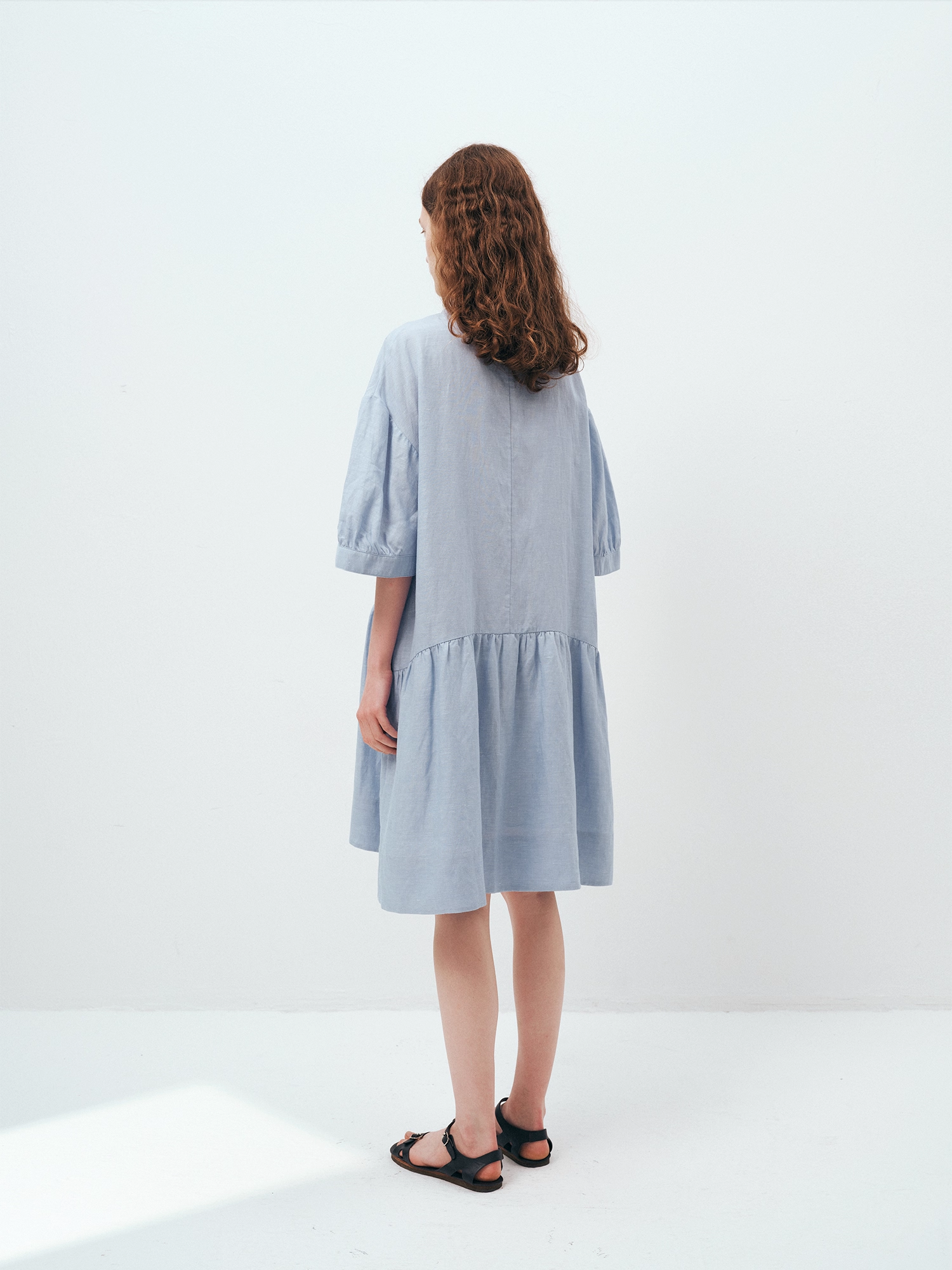 V-Neck Linen-Blend Midi Dress