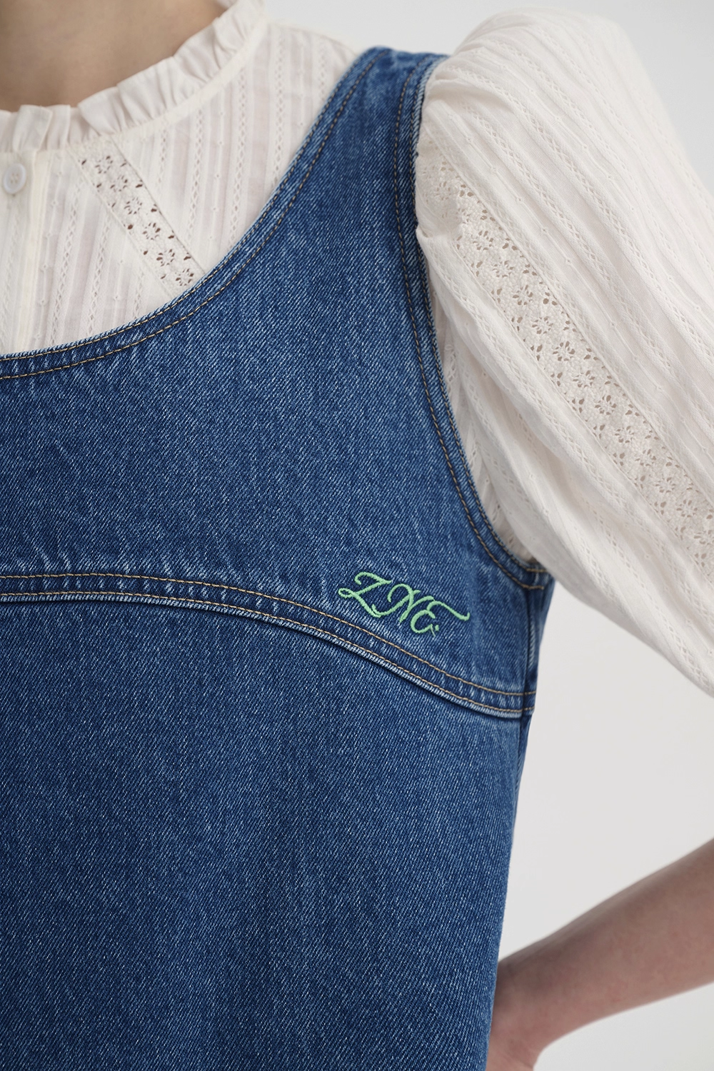 Embroidered Sleeveless Denim Dress