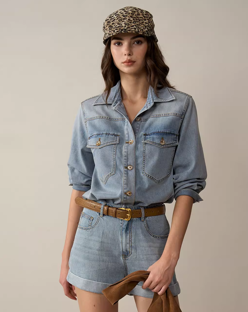 Denim Shirt & Shorts Set